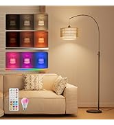 VARICART Arc Floor Lamp for Living Room,Rattan Boho Floor Lamp with Smart Remote Control, Standin...