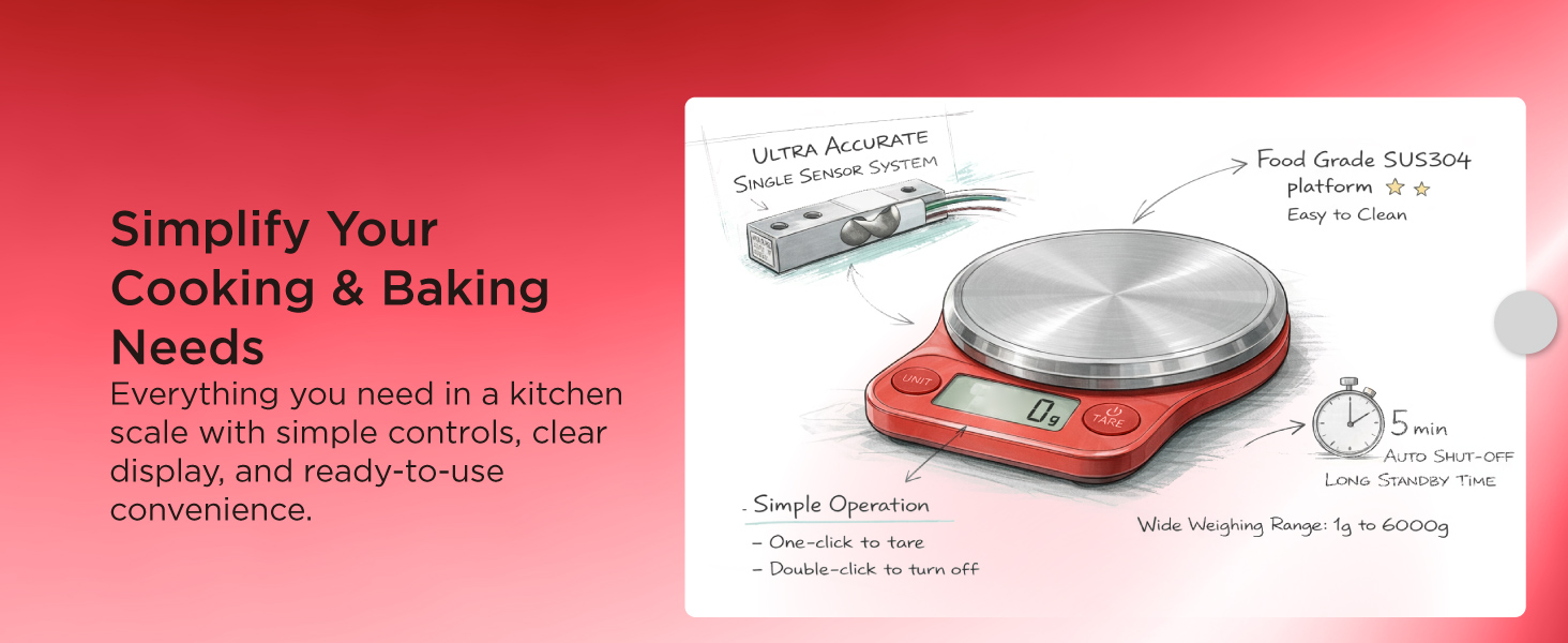 Kitchen Mama food scale with tare function, stainless steel platform, kitchen mama yes you can