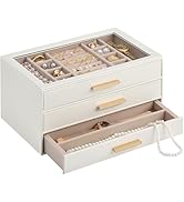 Lolalet Jewelry Box Organizer, 3-Layer Jewelry Organizers and Storage Case with Glass Lid, Ring E...