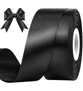CLUEWR 1-1/2 Inches 50 Yards Black Satin Ribbon, Solid Fabric Ribbon Roll for Flower Bouquets, Gi...