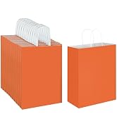 Oikss 100 Pack 10x5x13 Orange Kraft Paper Bags with Handles Bulk for Birthday Party Favors Grocer...