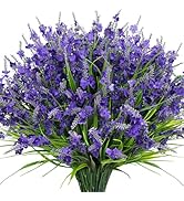 Besteek 20 Bundles Artificial Lavender Flowers for Outdoors Fake Silk Flowers Faux Plants UV Resi...