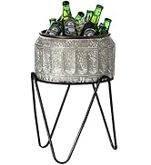 Silver Galvanized Metal Ice Bucket Beverage Cooler Tub with Stand
