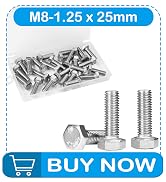 Yinpecly 25 Pcs M8 Hex Bolts M8-1.25 x 25mm Hex Head Screw Bolt 304 Stainless Steel M8-1.25mm Hex...