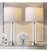 QiMH Touch Control Table Lamps Set of 2 with USB A+C Ports, 3-Way Dimmable Bedside Lamp for Livin...