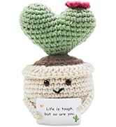 MXCOIRTP Emotional Support Crochet Cactus, Handmade Positive Cactus Crochet Plants with Encourage...