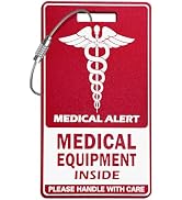 Medical Equipment Luggage Tag,Red and White with Steel Cable,Medical Id Tags for Travel