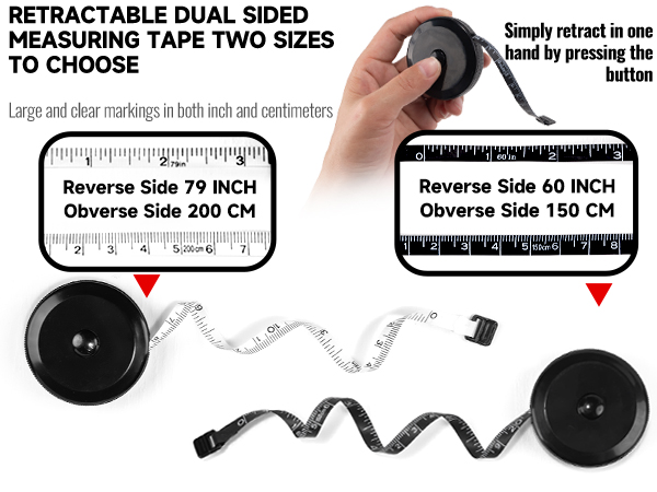 Retractable Measuring Tape, 60-Inch Flexible Double-Scale Tailor Tape for Sewing