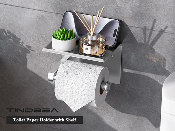 Tindbea Toilet Paper Holder with Phone Shelf