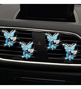 DPWOUM 4pcs Blue Car Air Fresheners, Dual Butterfly Diamond Rhinestone Vent Clips, Sparkly Car De...
