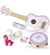 WoodenEdu Kids Guitar for Girls, Wooden Musical Instruments Toys with Ukulele, Tambourine, Maraca...
