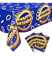 Calmi 3 Pcs Blue and Gold Birthday Tablecloth - 42.5" x71'' Waterproof Cartoon Table Cover for Bo...