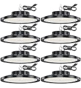 CHENGCHILIT LED High Bay Light 8 Pack, 100W 14000LM UFO Lights with US Plug 6.56ft 7000K Extremel...