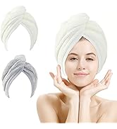 M-bestl 2 Pack Hair Towel Wrap,Absobent Hair Drying Towel with Buttons, Microfiber Hair Towel Wra...