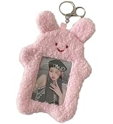 WsjiaboFux Pink Cute Plush Cartoon Bear Rabbit Photo Set With Keychain, ID Bank Credit Card Holde...