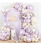 Pearl Purple Balloon Arch Kit, Double Stuffed Lavender Sand White Balloon Garland Different Sizes...