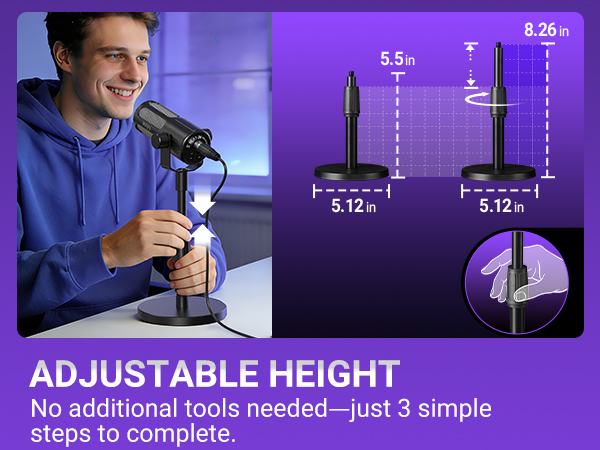 Height-adjust tabletop mic stand
