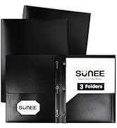 SUNEE 2 Pocket Folders with Prongs (3/Pack, Black) Plastic Folders with Pockets and Prongs Fit Le...