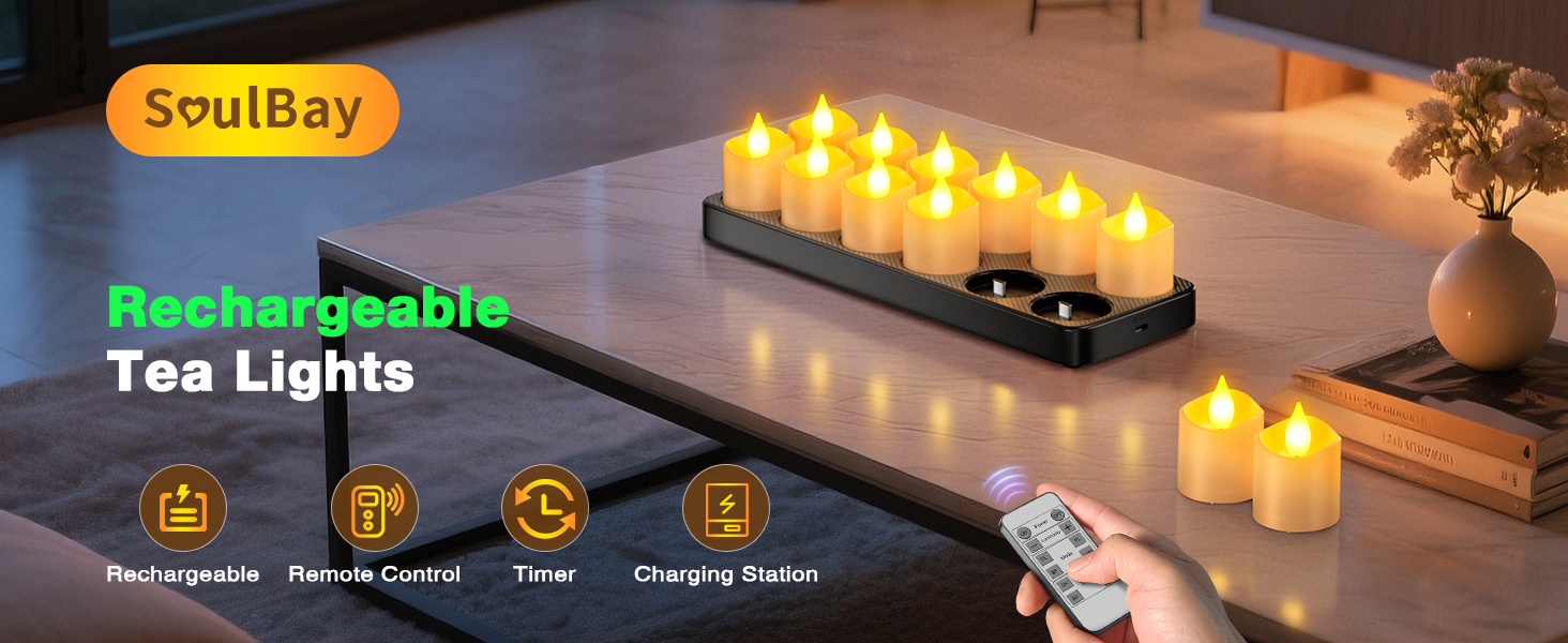 flameless LED votive candles with charging base station