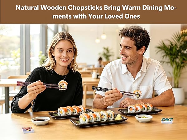Reusable Wooden Chopsticks Set with Ceramic Rests