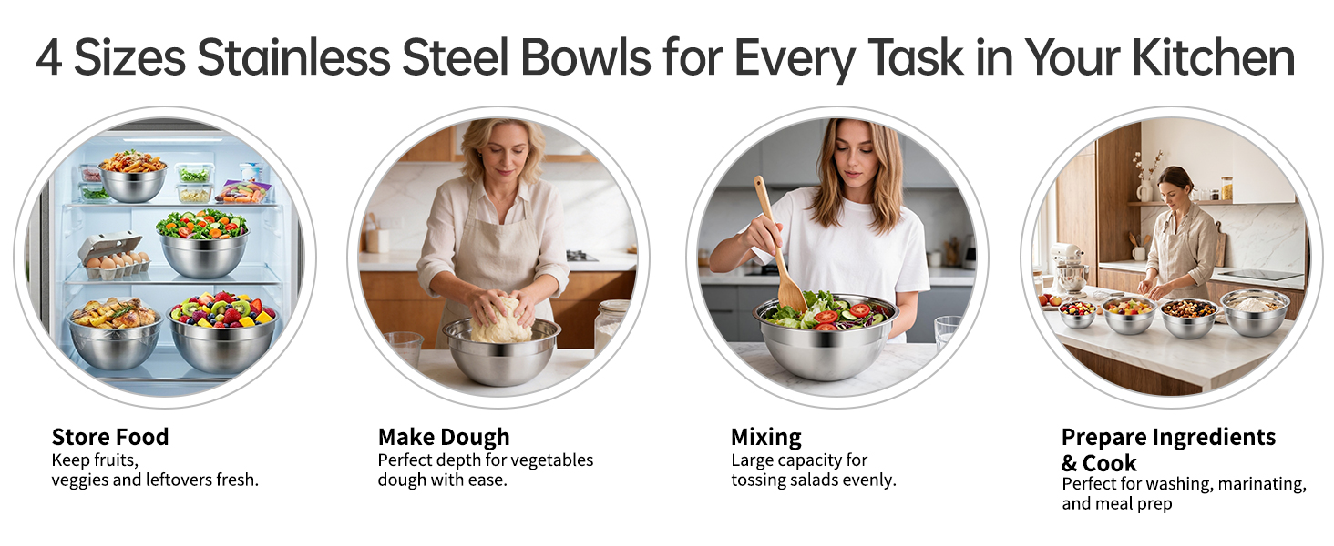 4 Nesting Stainless Steel Mixing Bowl