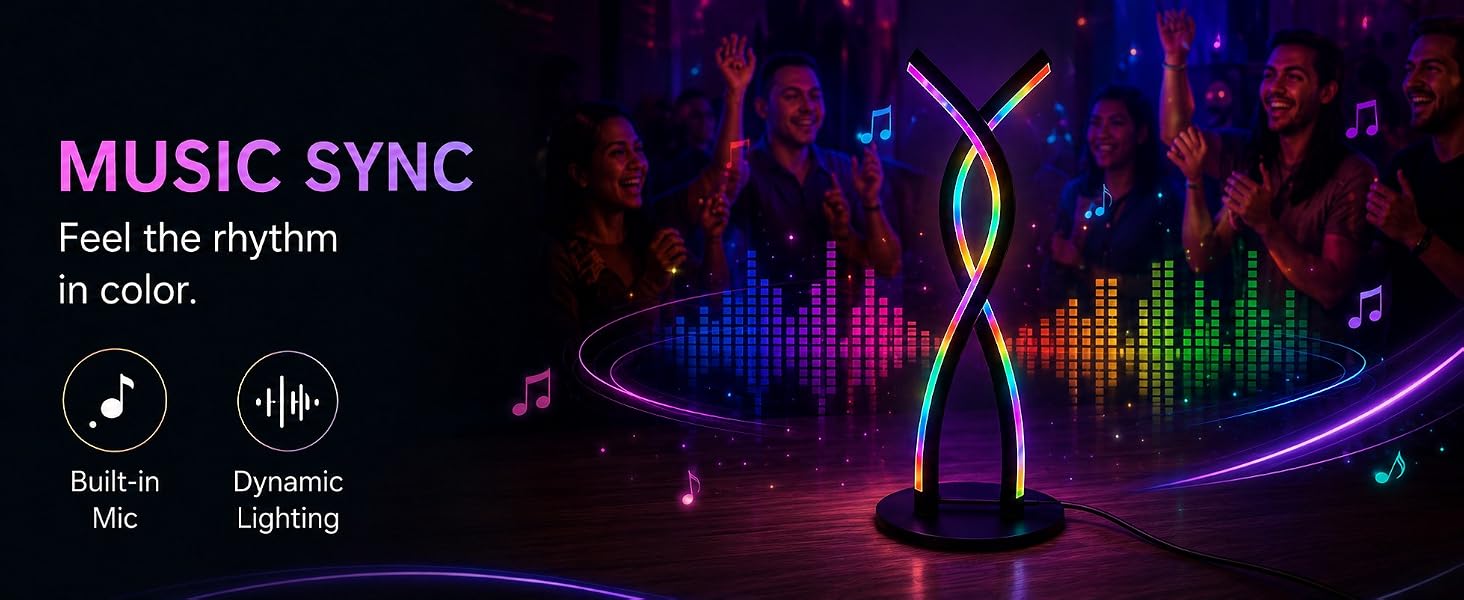 RGB lamp with smart music sync, built-in mic reacts to your party beats.