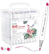 Ohuhu Markers for Adult Coloring Books No Bleeding Water-based 60 Colors Dual Tips Chisel & Brush...