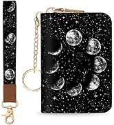Blusabaca Credit Card Holder for Women, Moon Small RFID Blocking Wallet with Wristlet Strap, Keyc...