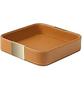 SANZIE Luxury Leather Desktop Storage Small Catchall Organizer Decorative Tray for Entryway Table...
