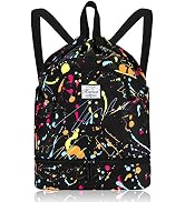 KAMO Drawstring Backpack Bag - Sport Swimming Yoga Backpack with Shoe Compartment, Two Water Bott...