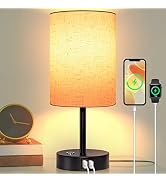 Bedside Table Lamp - Dimmable Nightstand Lamp with USB Ports, Night Stand Lamp for Bedroom with B...