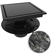 WEBANG 6 Inch Shower Square Drain Black Floor Drain with Flange Reversible 2-in-1 Cover Tile Inse...