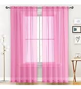 SpaceDresser Basic Rod Pocket Sheer Voile Window Curtain Panels Pink 1 Pair 2 Panels 52 Width 84 ...