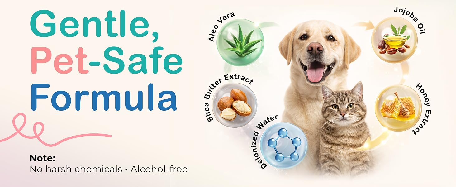 Alcohol free pet glove wipes for dogs and cats help clean sensitive areas like paws, face and ears