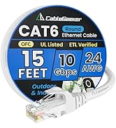 Cat 6 Ethernet Cable 15 ft, Indoor&Outdoor, High Speed 10Gbps 24AWG Pure Copper Internet Network ...