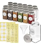 Simple Houseware Spice Jars 4 Ounce Square Glass Bottles with Shaker Lids, Funnel and Labels for ...