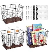 Wall Hanging Baskets 3 Pack, Large Diversified Wire Basket Shelves of Wooden Style, with Wall Mou...