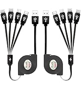 Multi Charging Cable 2 Pack 3FT 4 in 1 Retractable Multiple Charger Cord with Dual Lightning/Micr...