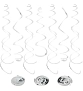 24 PCS Silver Foil Hanging Swirl, Sparkle Ceiling Hanging Decorations, Plastic Streamer Party Dec...