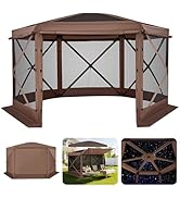 VEVOR Pop up Gazebo Screen Tent, 12 x 12 ft Large 6-Sided Camping Canopy Tent with Removable Top ...