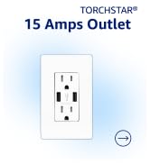 TORCHSTAR USB Outlet, Dual 4.2A Fast Charging USB Ports, UL-listed Dual 15A Tamper Resistant Dupl...