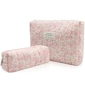 2PC Makeup Bag Set, Cute Cosmetic Bag for Women Girls, Floral Coquette Aesthetic Toiletry Bag, Tr...