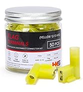 HKS 50 PCS Flag Spade Terminals Female - Yellow 12-10 AWG - Nylon Quick Disconnect Wire Connector...