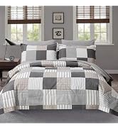 Comforter Set Queen Size Plaid Patchwork Comforter Bedding-7 Piece Bed in a Bag,Soft Fluffy Rever...