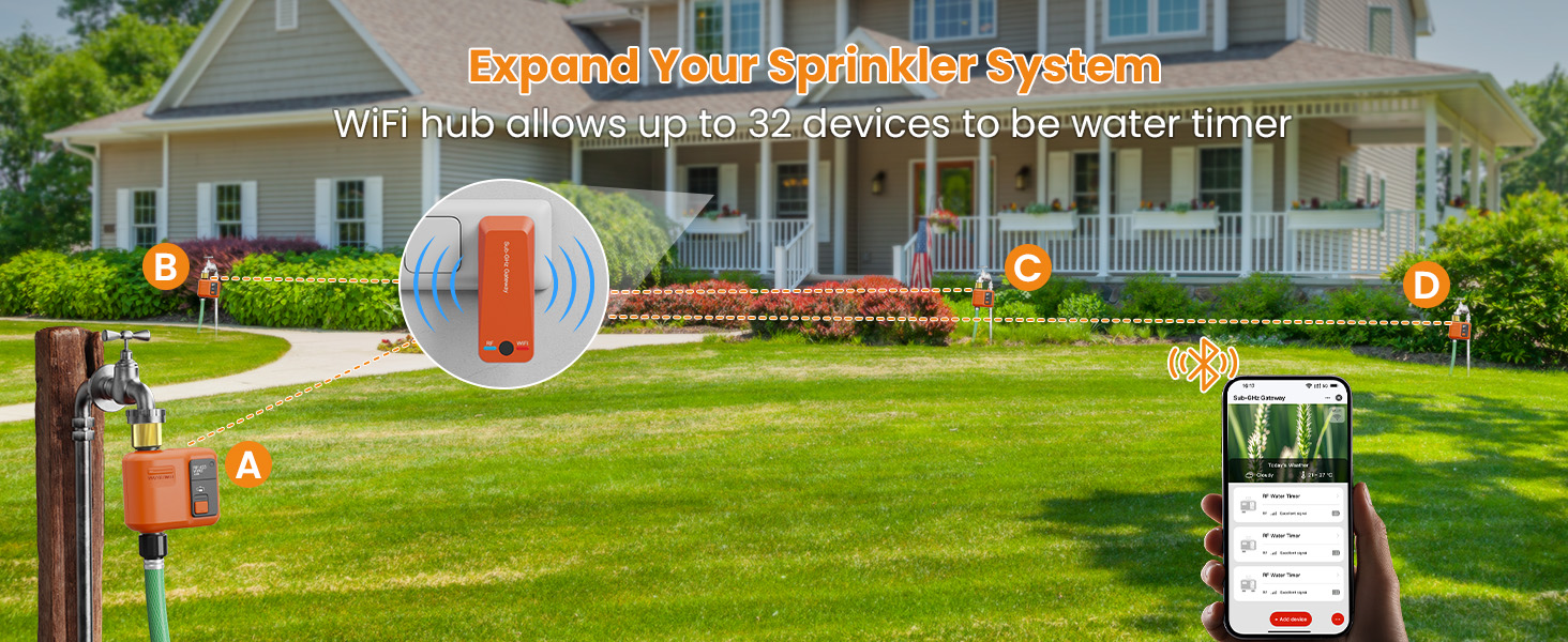 WiFi Sprinkler Timer-WiFi hub allows up to 32 devices to be water timer