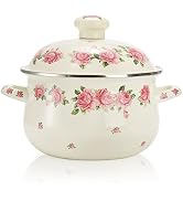SOUJOY Enamel Stockpot with Lid, 2.8 Quart Retro Cooking Pot, Vintage Floral Stew Bean Simmer Pot...