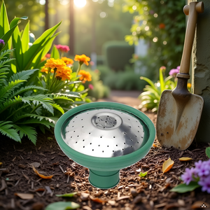 A lush, vibrant garden with various plants and flowers surrounding the product.