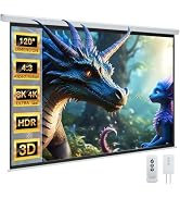 YODOLLA 120 inch Projector Screen Motorized,4:3 HD Retractable Electric Projector Screen 4K 3D Wa...