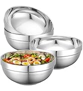 Offiper Stainless Steel Bowls, 4 Pack 7.8in 64.2oz 1900ml Large SUS304 Double Wall Insulated Stac...