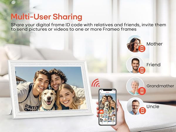 frameo digital picture photo video frame smart wifi HD IPS touch screen slideshow 32GB auto rotate
